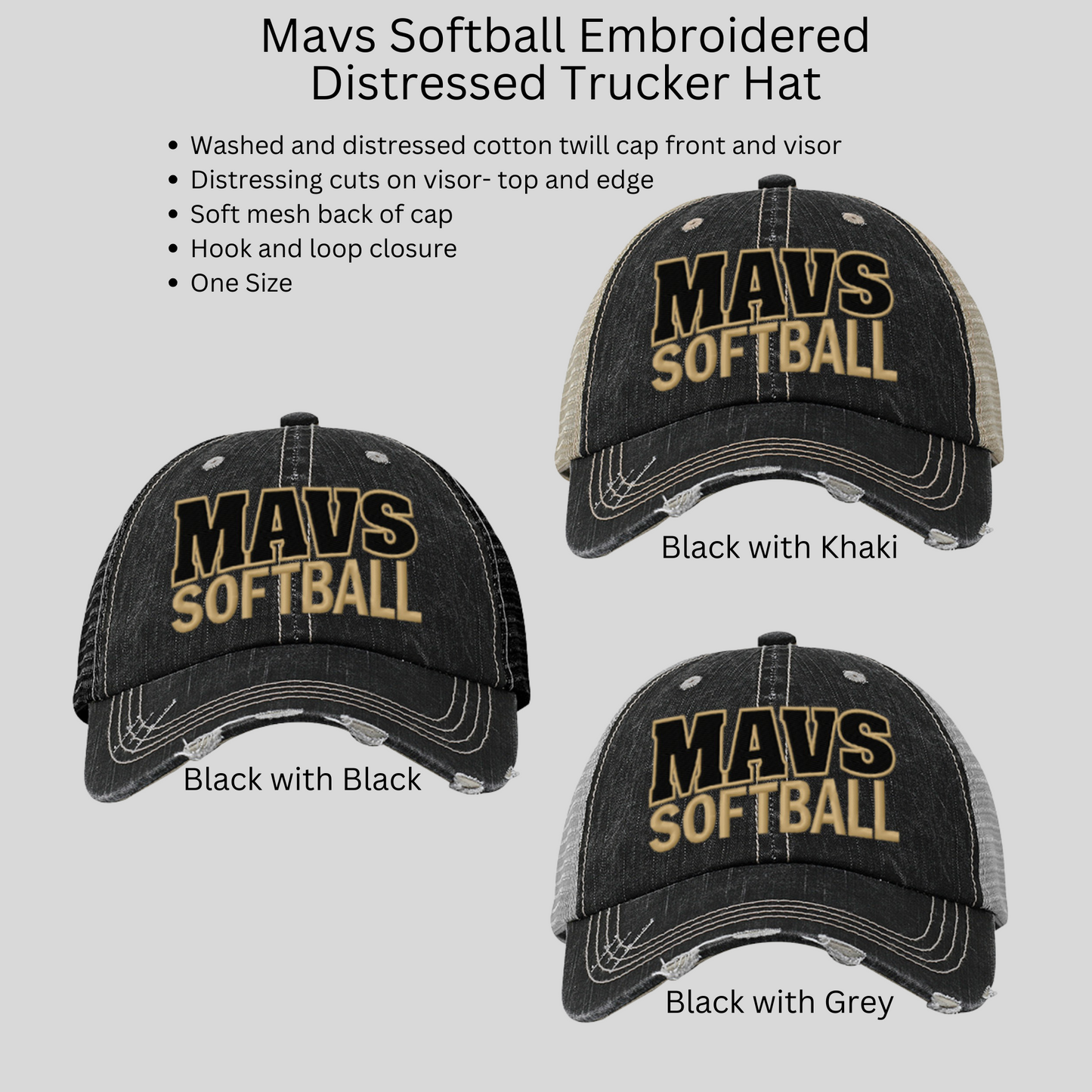 Mavs Softball Embroidered Distressed Trucker Hat