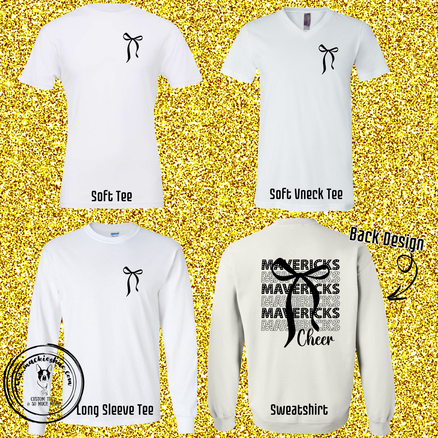 MSHS Cheer- Mavericks Polka Dot with Bow, Front & Back Design White Gear