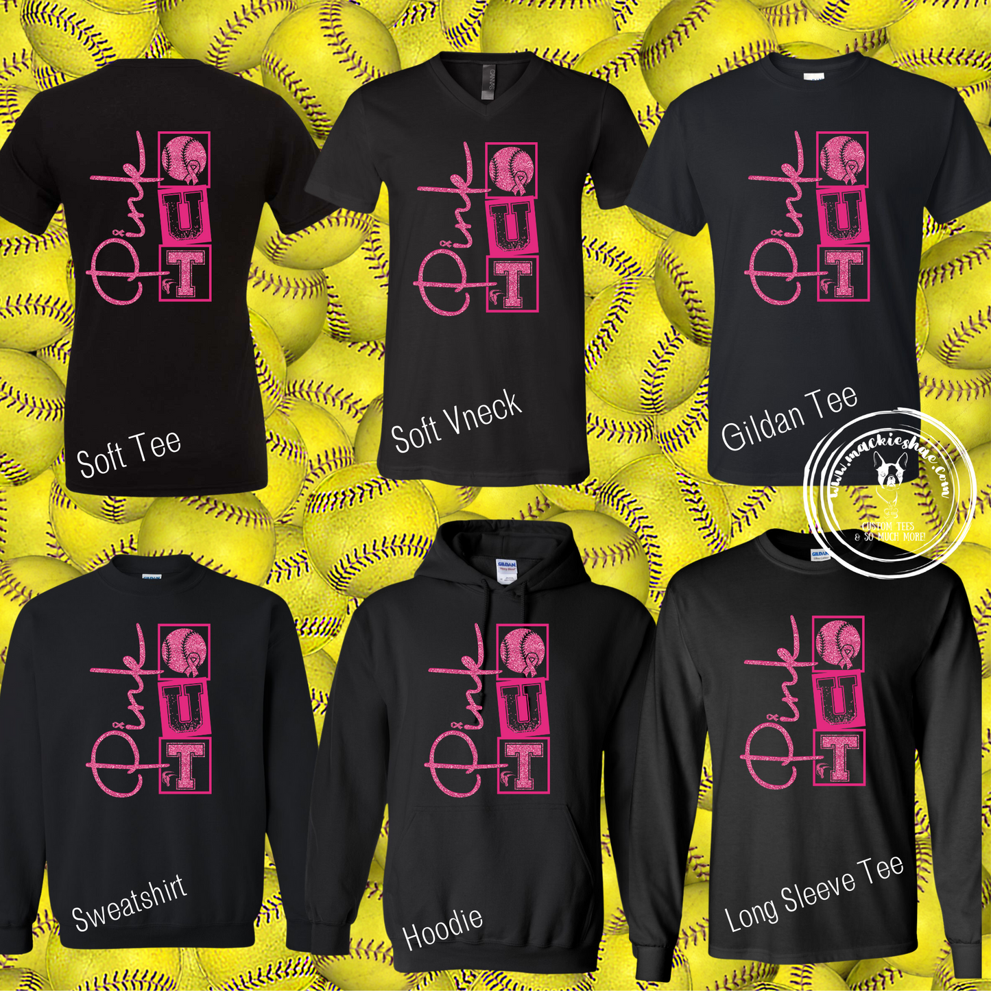 Maverick Softball or Baseball Pink Out Squares Custom Shirt for Youth and Adults, Black Gear