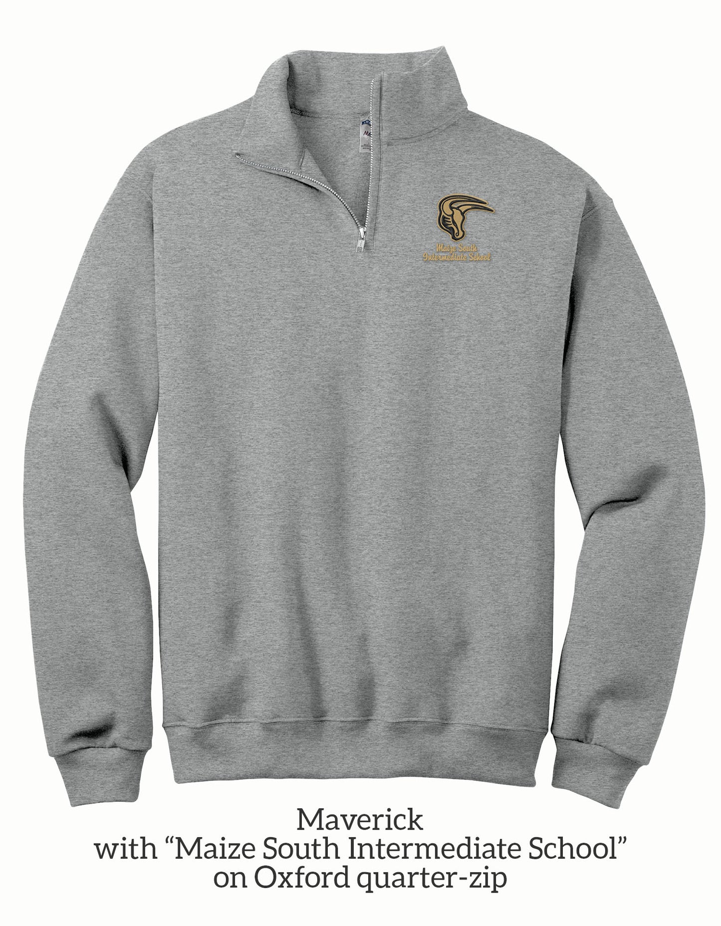 Maverick with Maize South Intermediate School Embroidered 1/4 Zip Sweatshirt for Adults