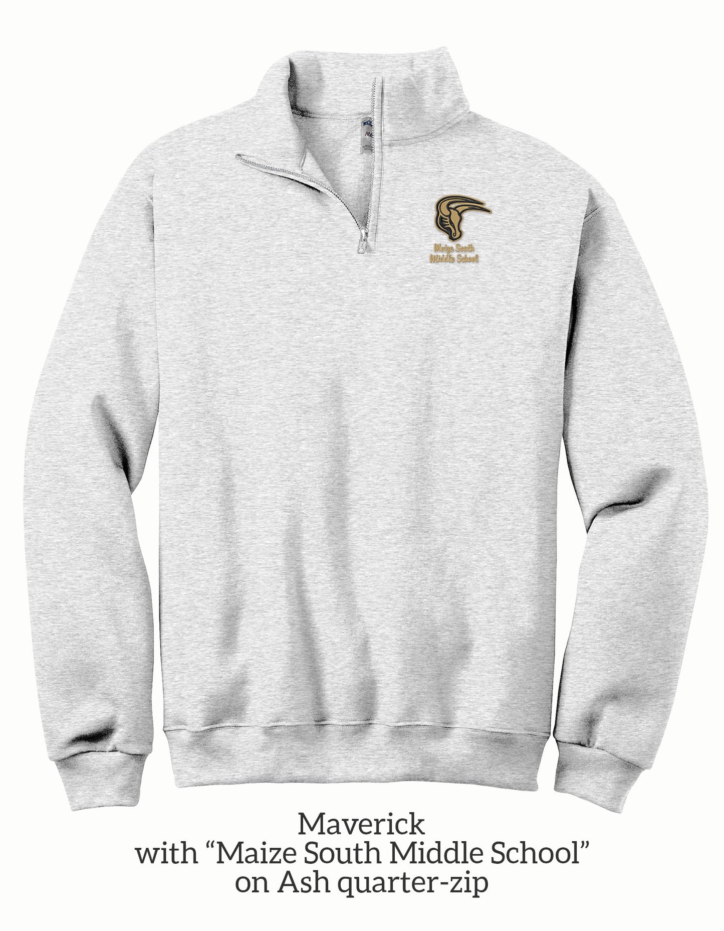Mavs- Maverick with Maize South Middle School or Maize South High School Embroidered 1/4 Zip Sweatshirt for Adults