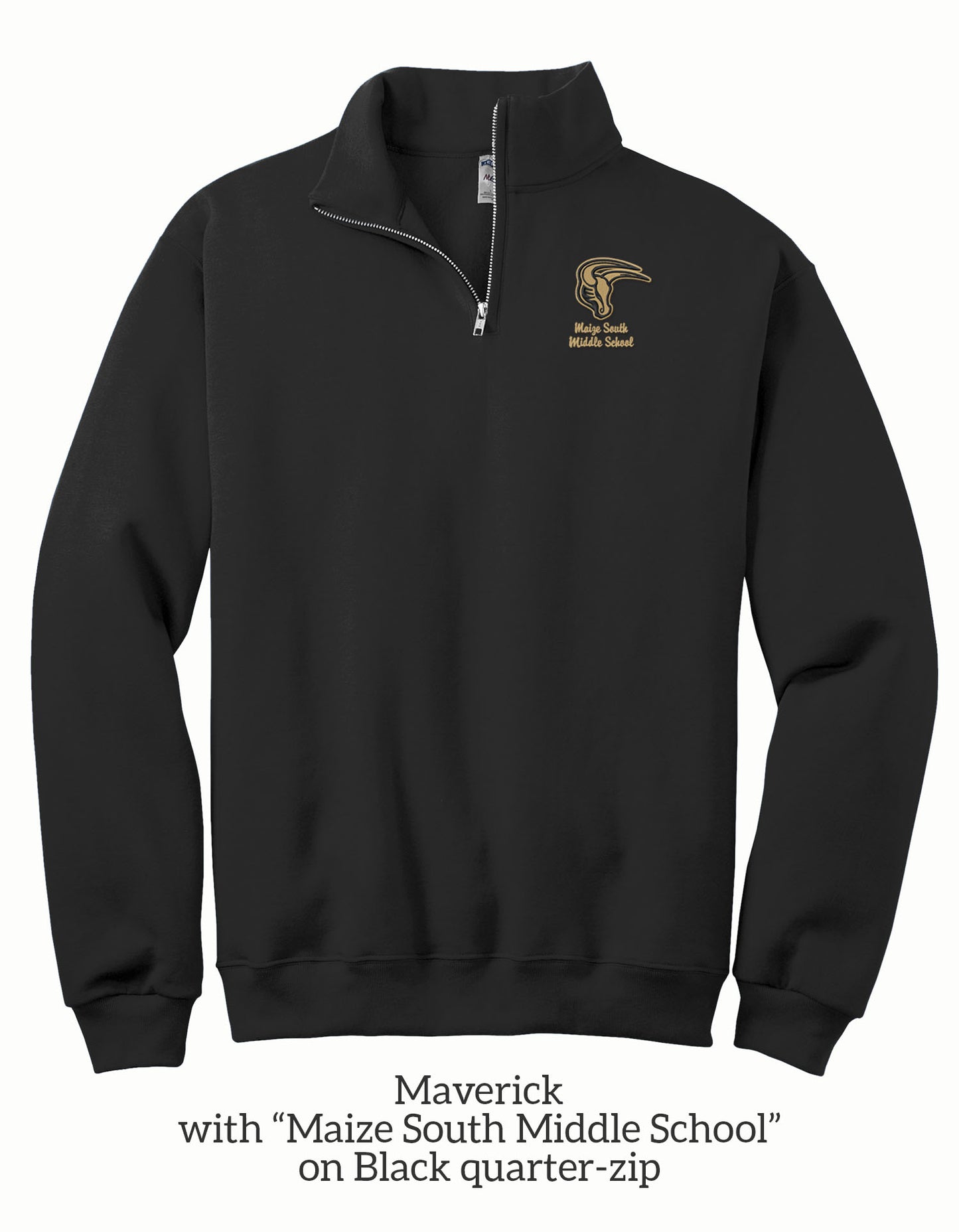 Mavs- Maverick with Maize South Middle School or Maize South High School Embroidered 1/4 Zip Sweatshirt for Adults
