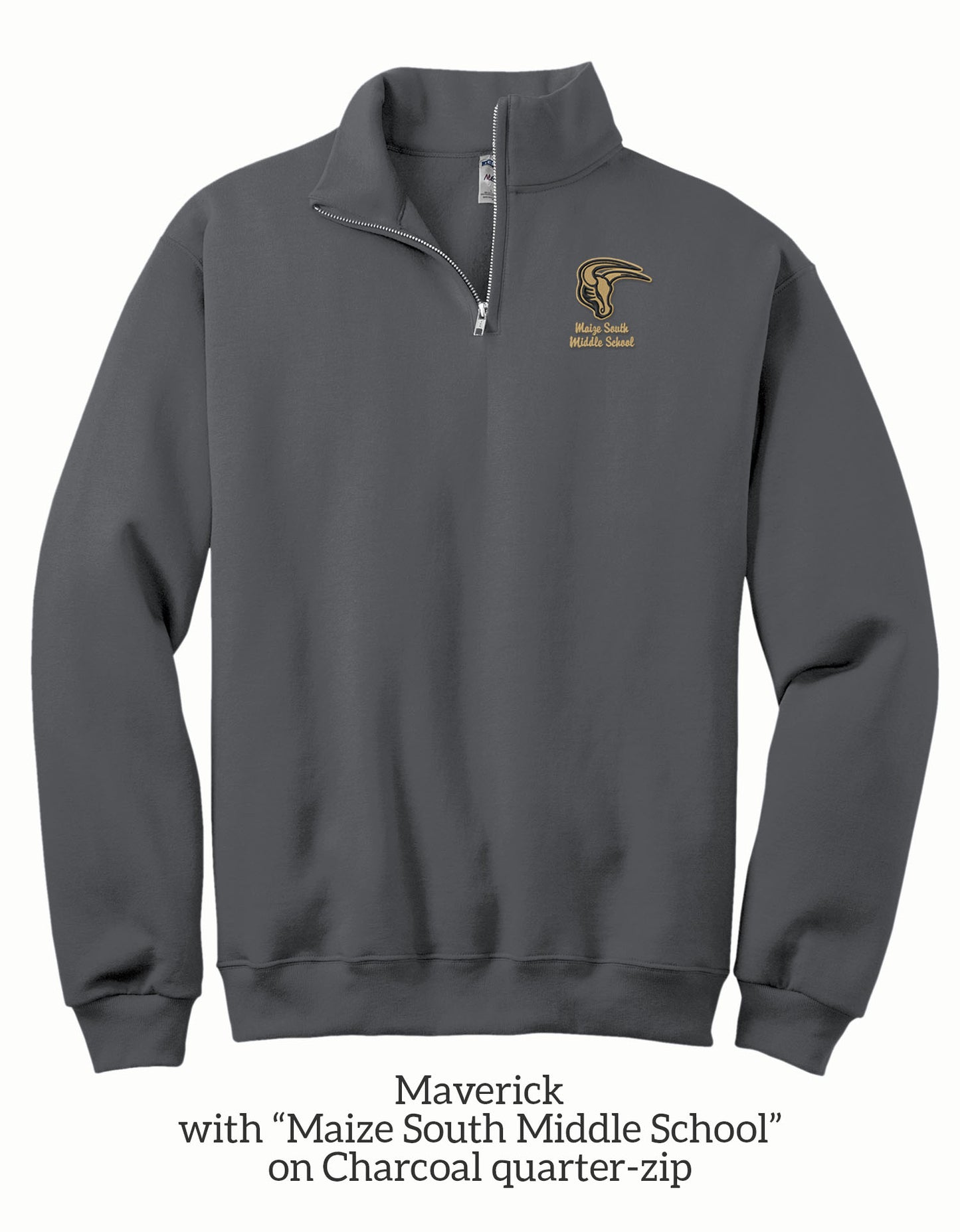 Mavs- Maverick with Maize South Middle School or Maize South High School Embroidered 1/4 Zip Sweatshirt for Adults