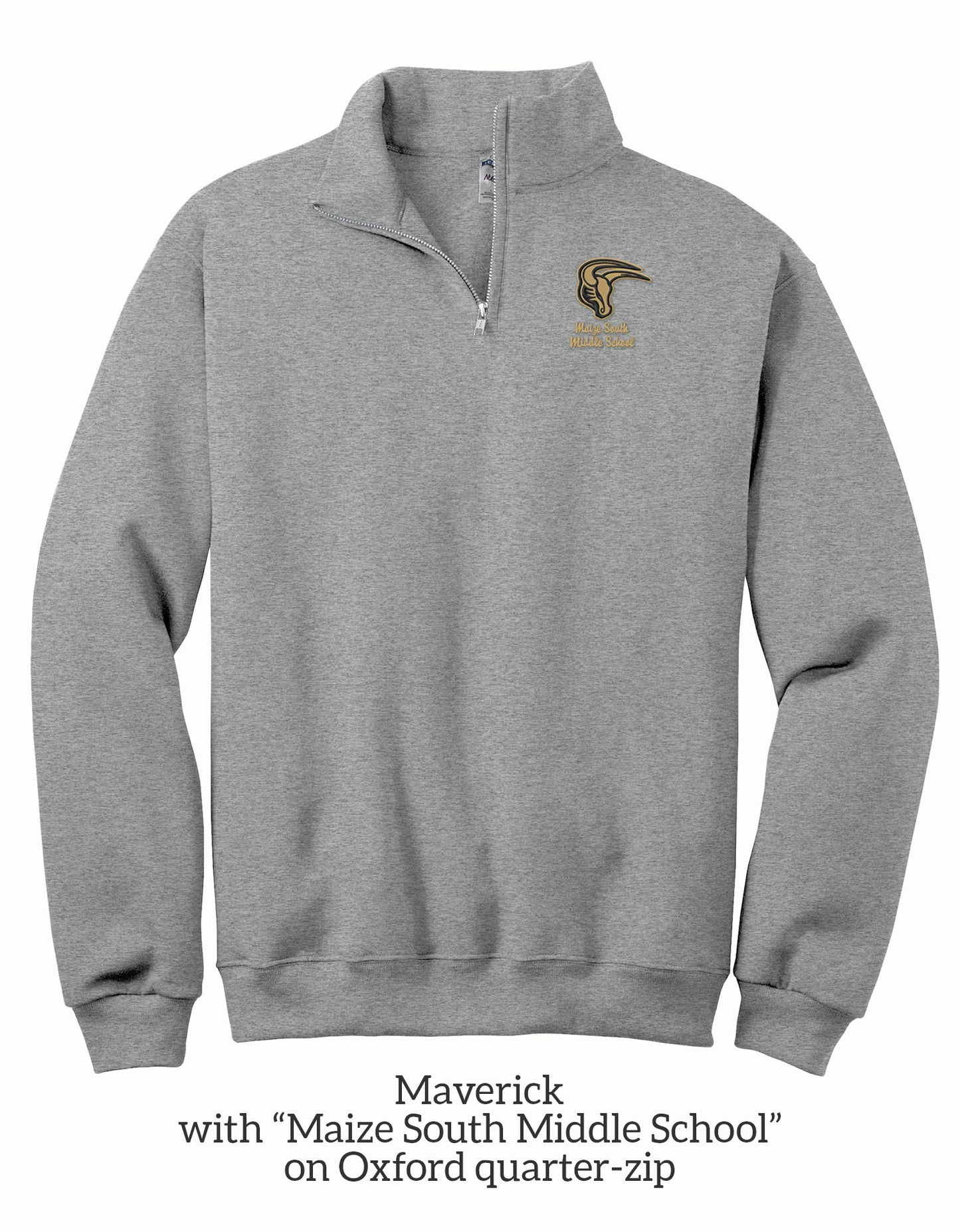 Mavs- Maverick with Maize South Middle School or Maize South High School Embroidered 1/4 Zip Sweatshirt for Adults