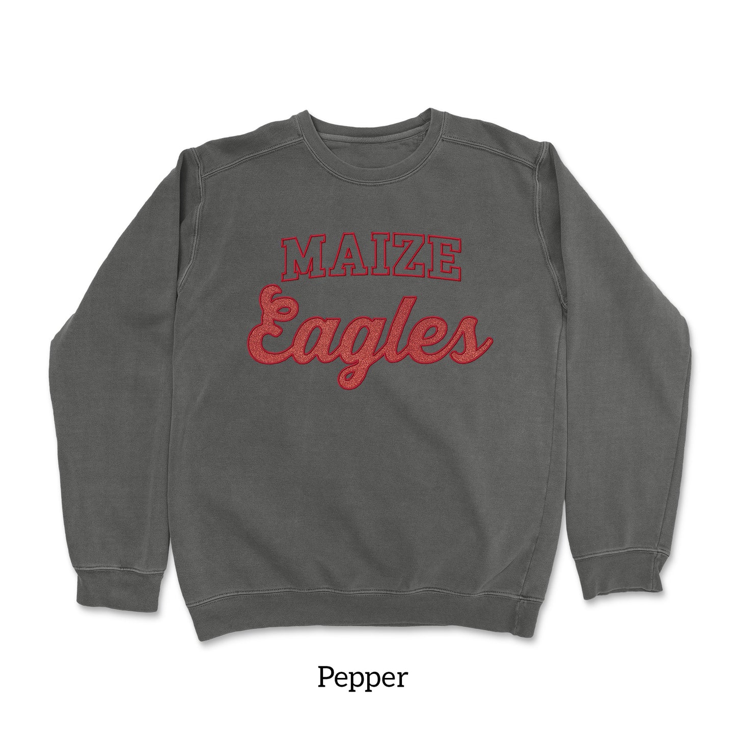Maize Eagles GLITTER Applique Embroidered Garment Dyed Crewneck Sweatshirt (2 Color Options)