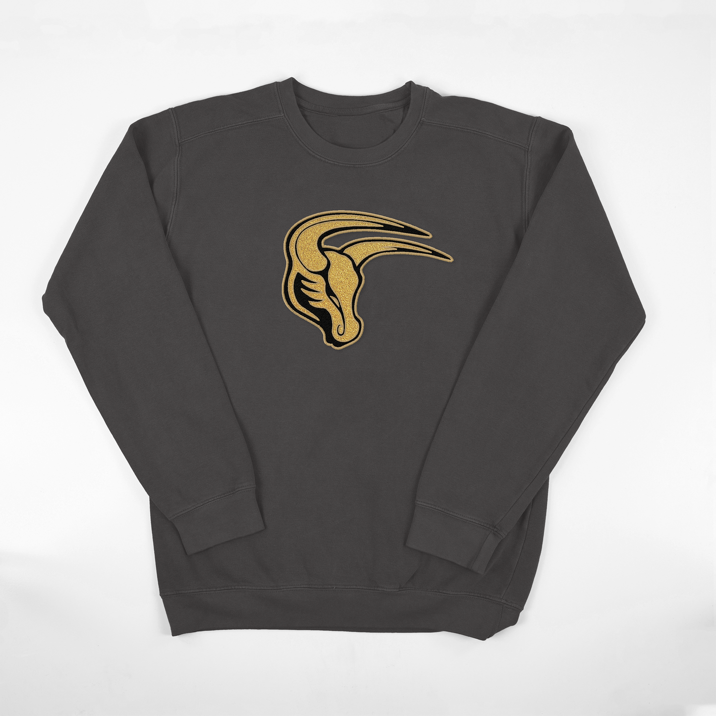 Mavs- Maverick Gold GLITTER Applique Embroidered Blend Crewneck and Garment Dyed Sweatshirt