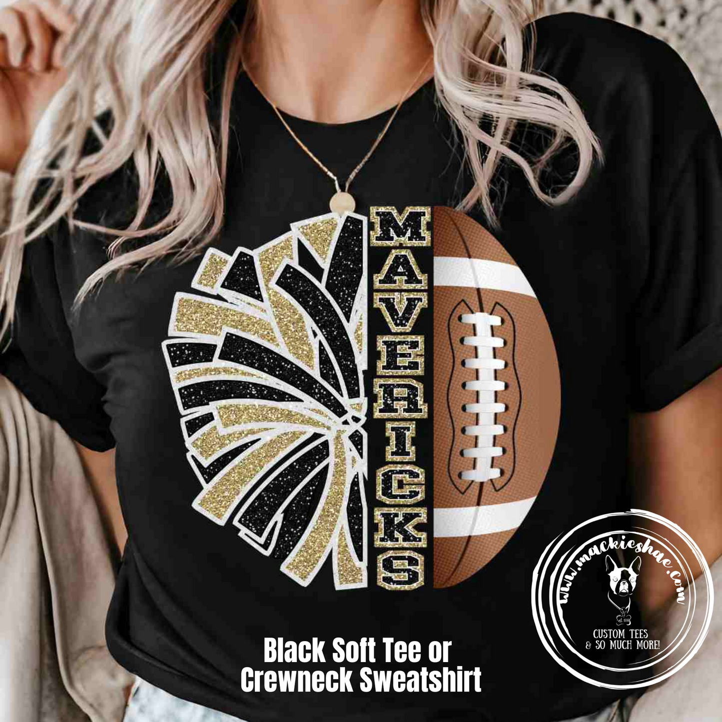Mavericks Cheer Pom and Football Black Soft Tee and Sweatshirt