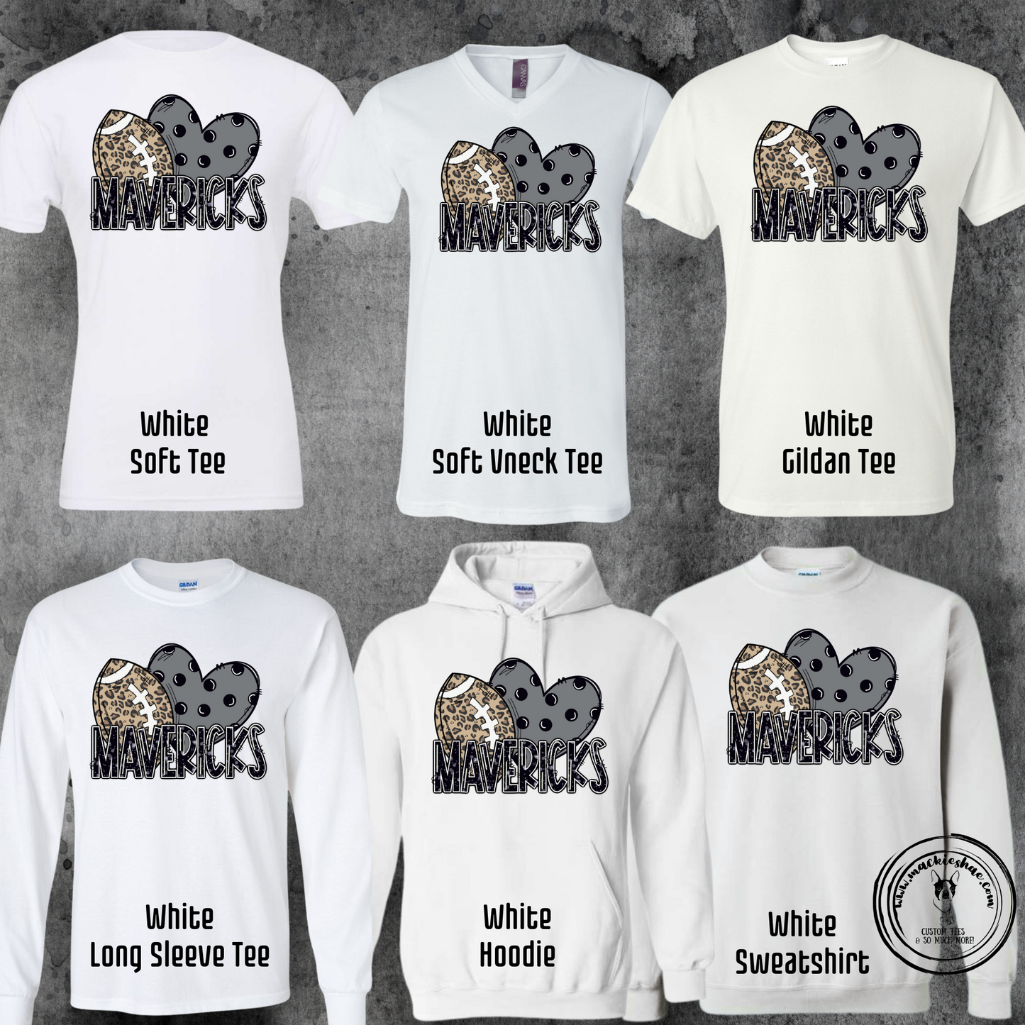 Mavs- Mavericks Football Grey Polka Dot Heart White Gear