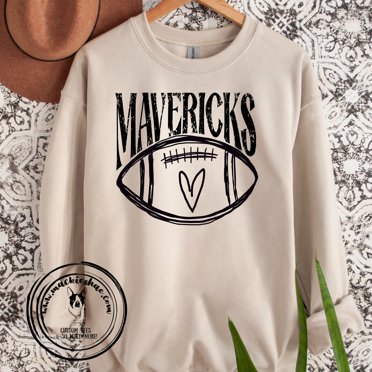 Mavericks Football with Heart Sand Crewneck Sweatshirt