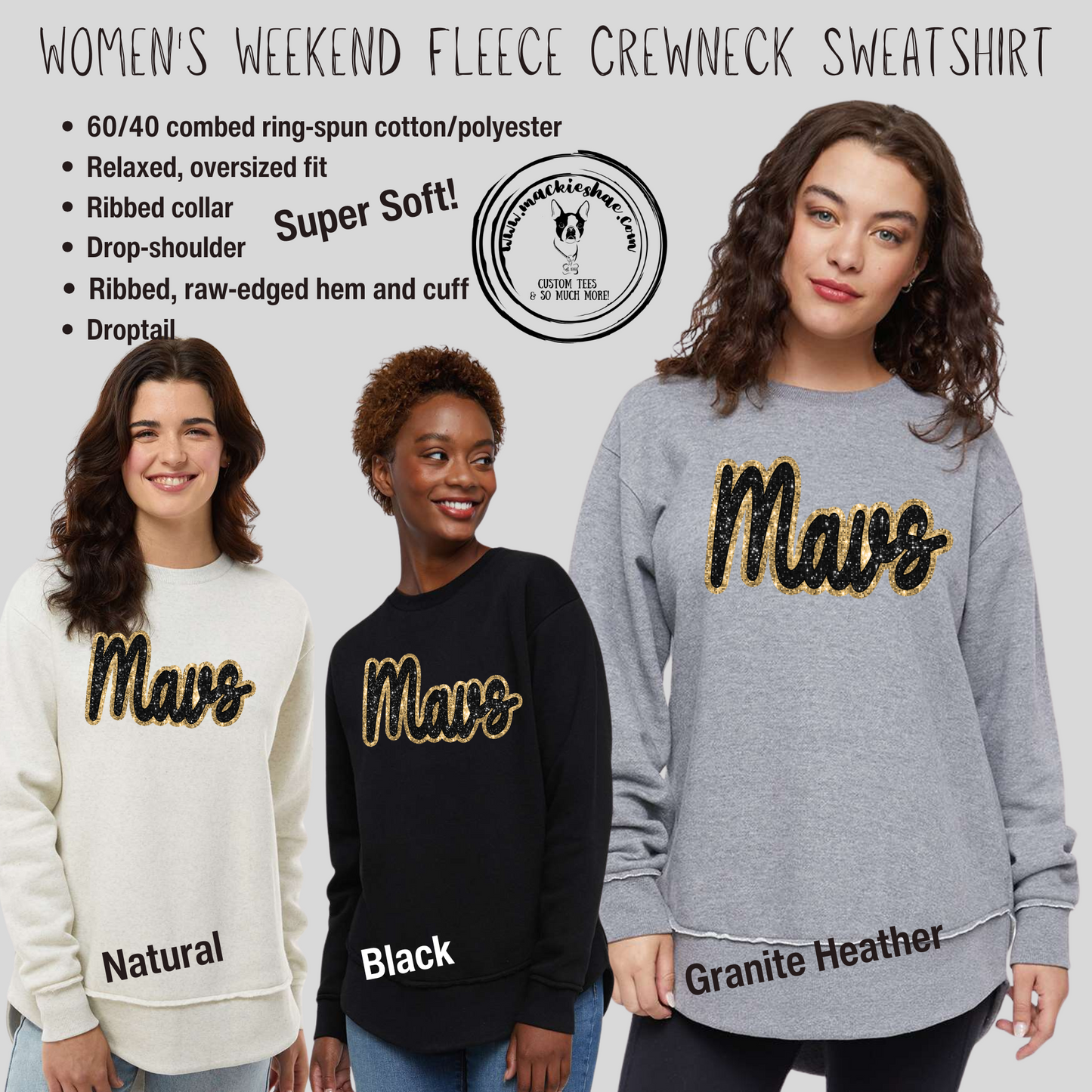 Mavs- Mavs Faux Sequin Women's Weekend Fleece Crewneck Sweatshirt