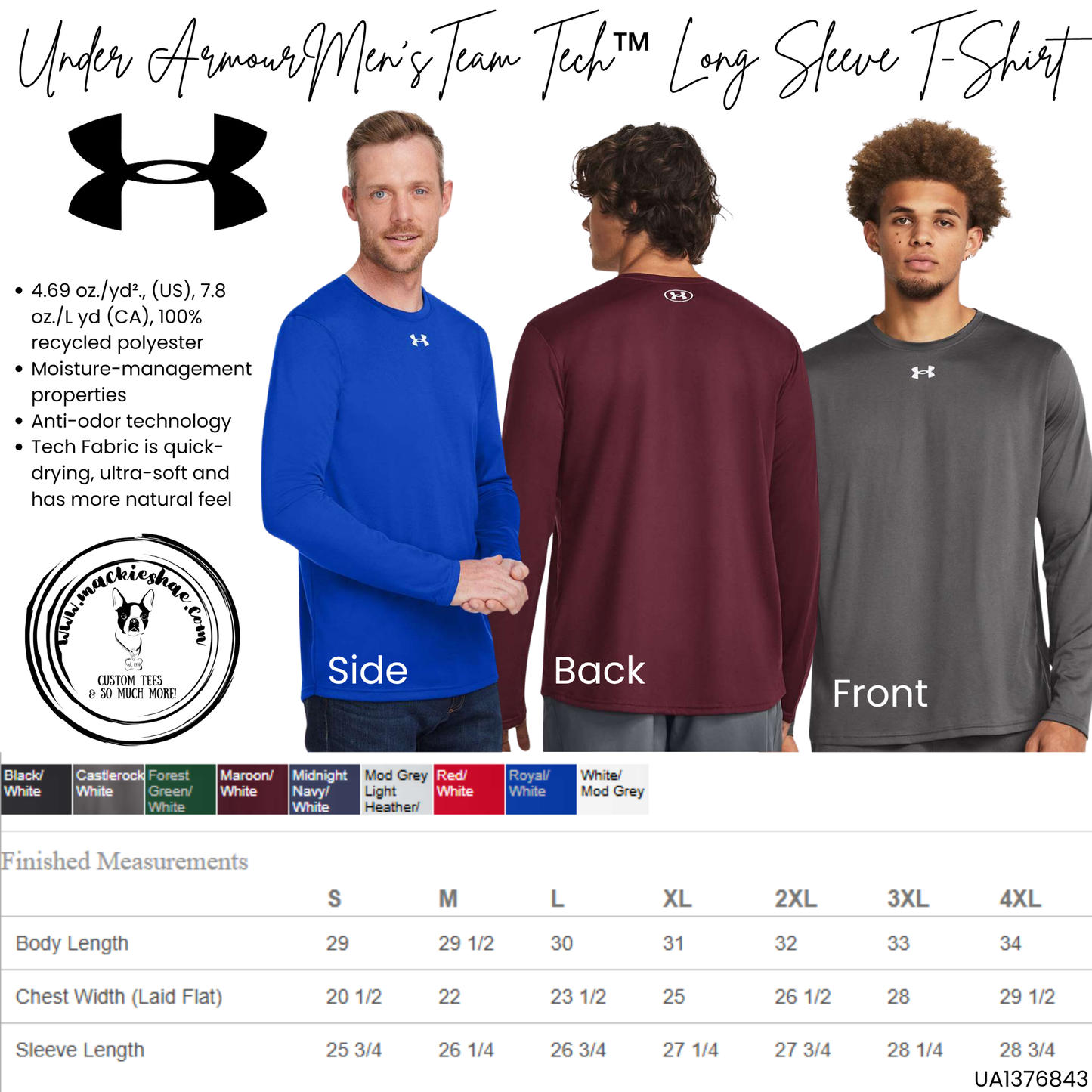 Mavs- Maize South Mavericks Slant Distressed Under Armour Men's and Women's Black Long Sleeve Team Tech Tee