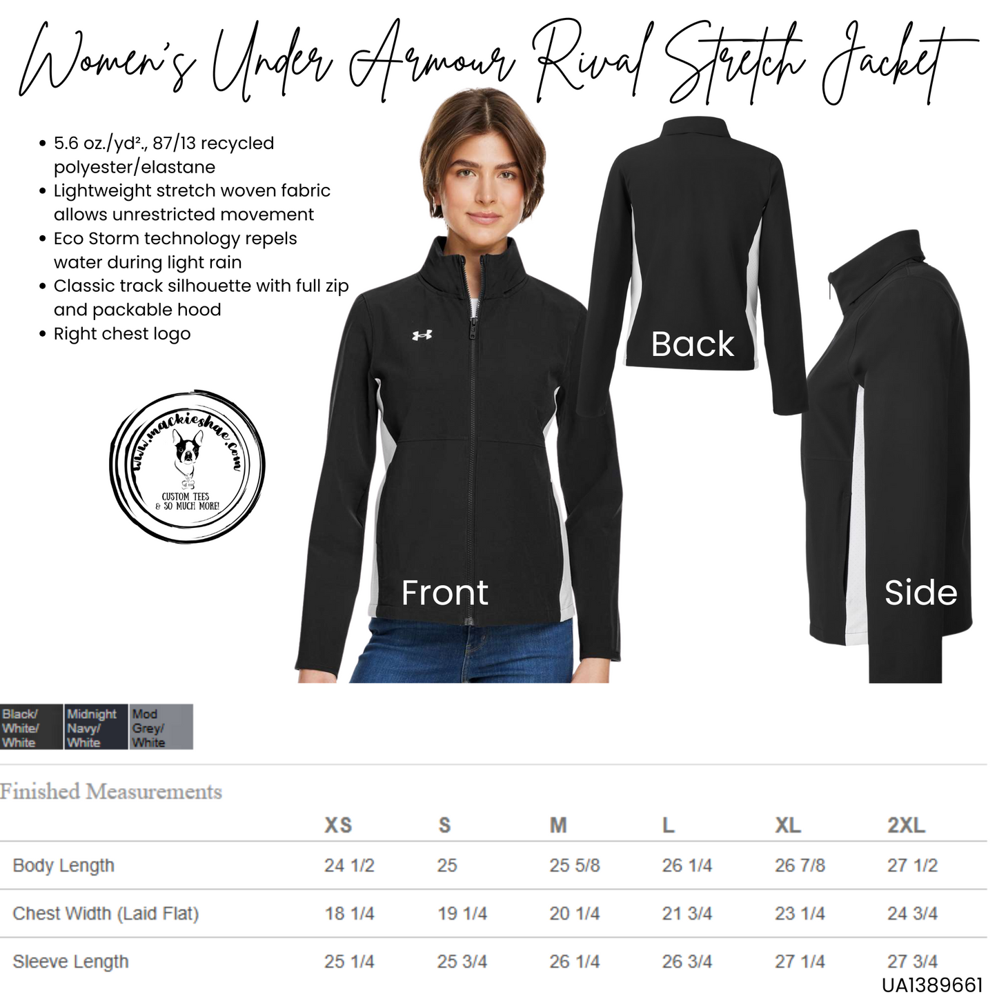 Mavs- Maverick Under Armour Women's Black/White Rival Stretch Jacket