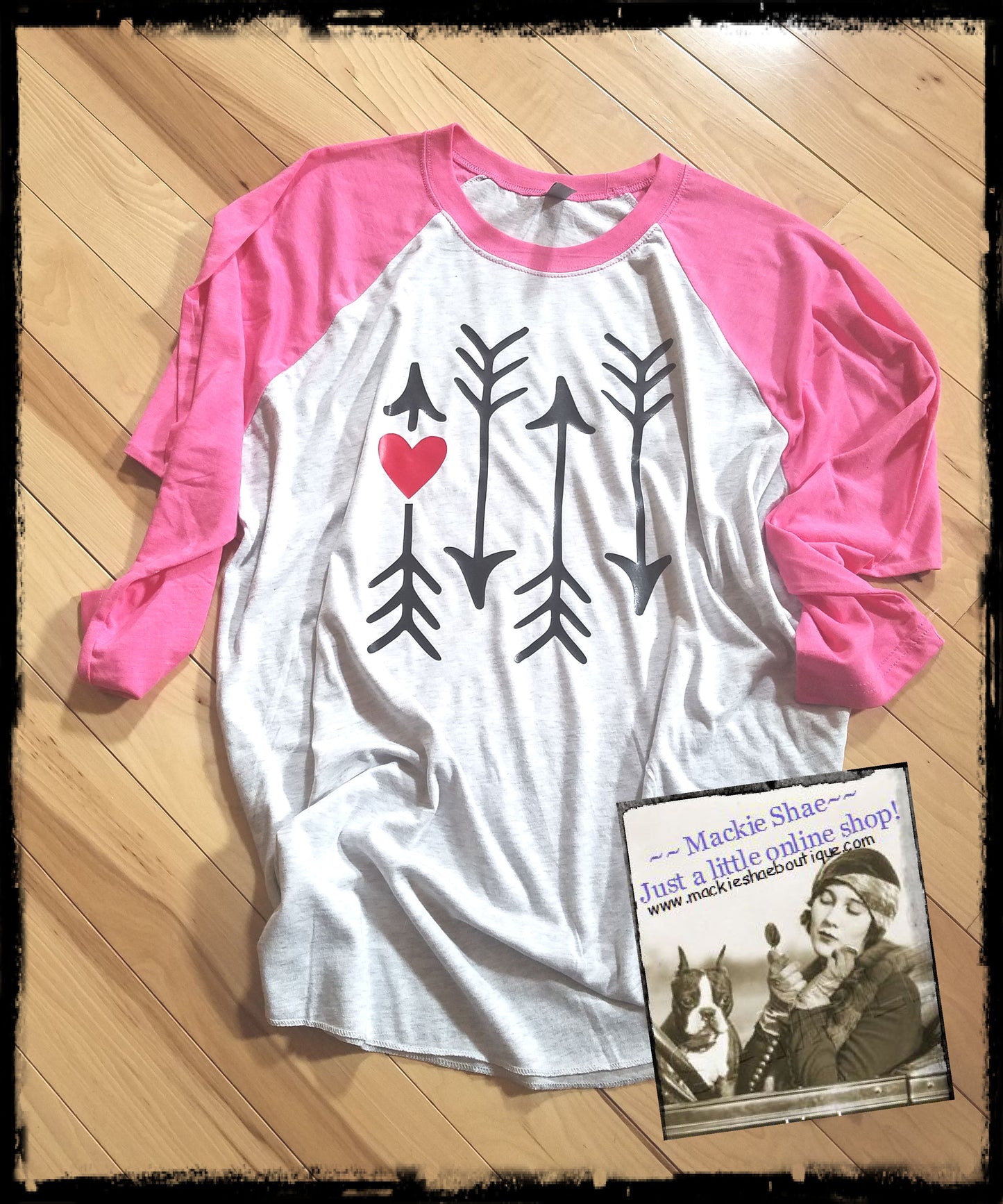 Arrows with Heart Custom Shirt, 3/4 Sleeve for Adults