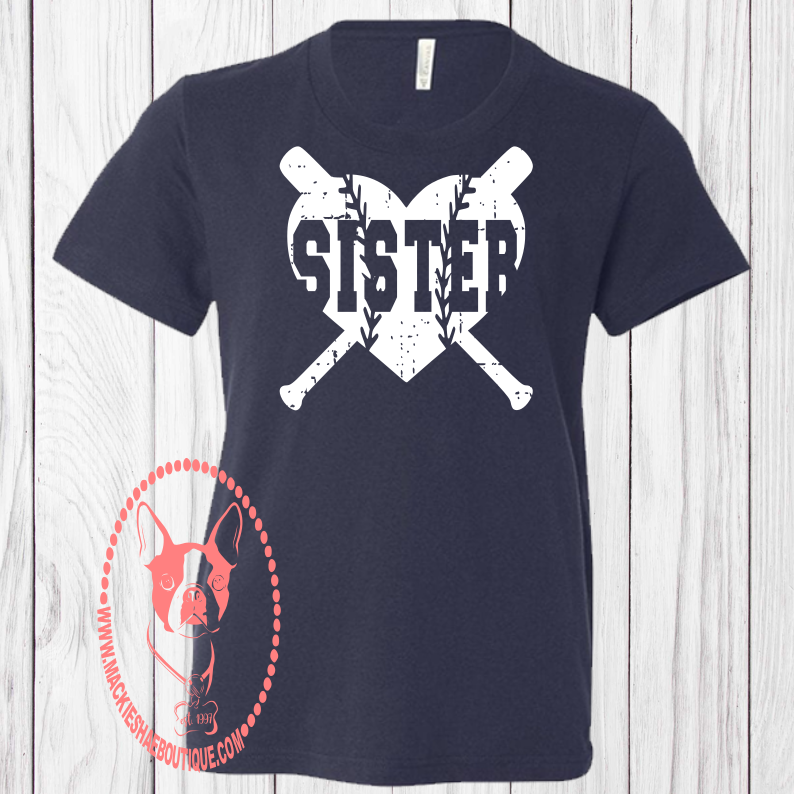 Baseball/Softball Sister Heart Custom Shirt for Kids, Short-Sleeve