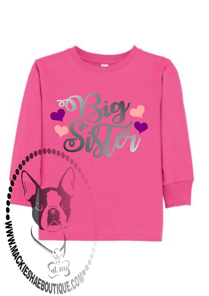 Big Sister with Hearts Custom Shirt for Kids, Long Sleeve