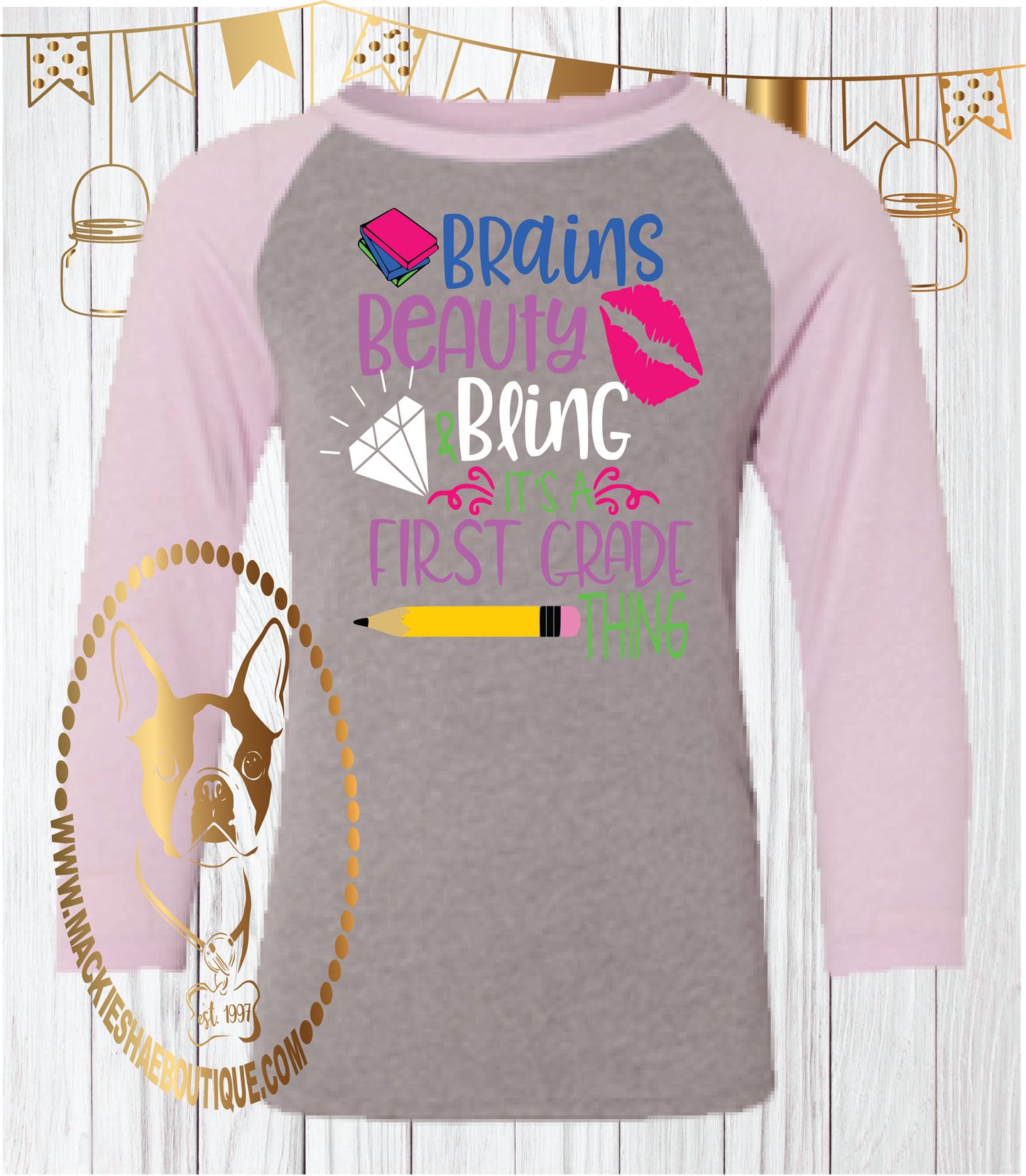 Brains Beauty Bling It's a First Grade, 2nd Grade {{Get Any Grade}} Thing Custom Shirt for Kids, 3/4 Sleeve
