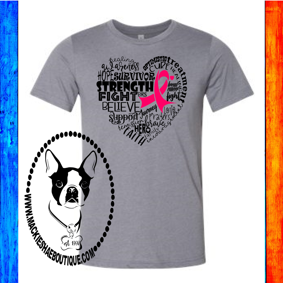 Cancer Awareness Heart Word Cluster Custom Shirt, Short Sleeve