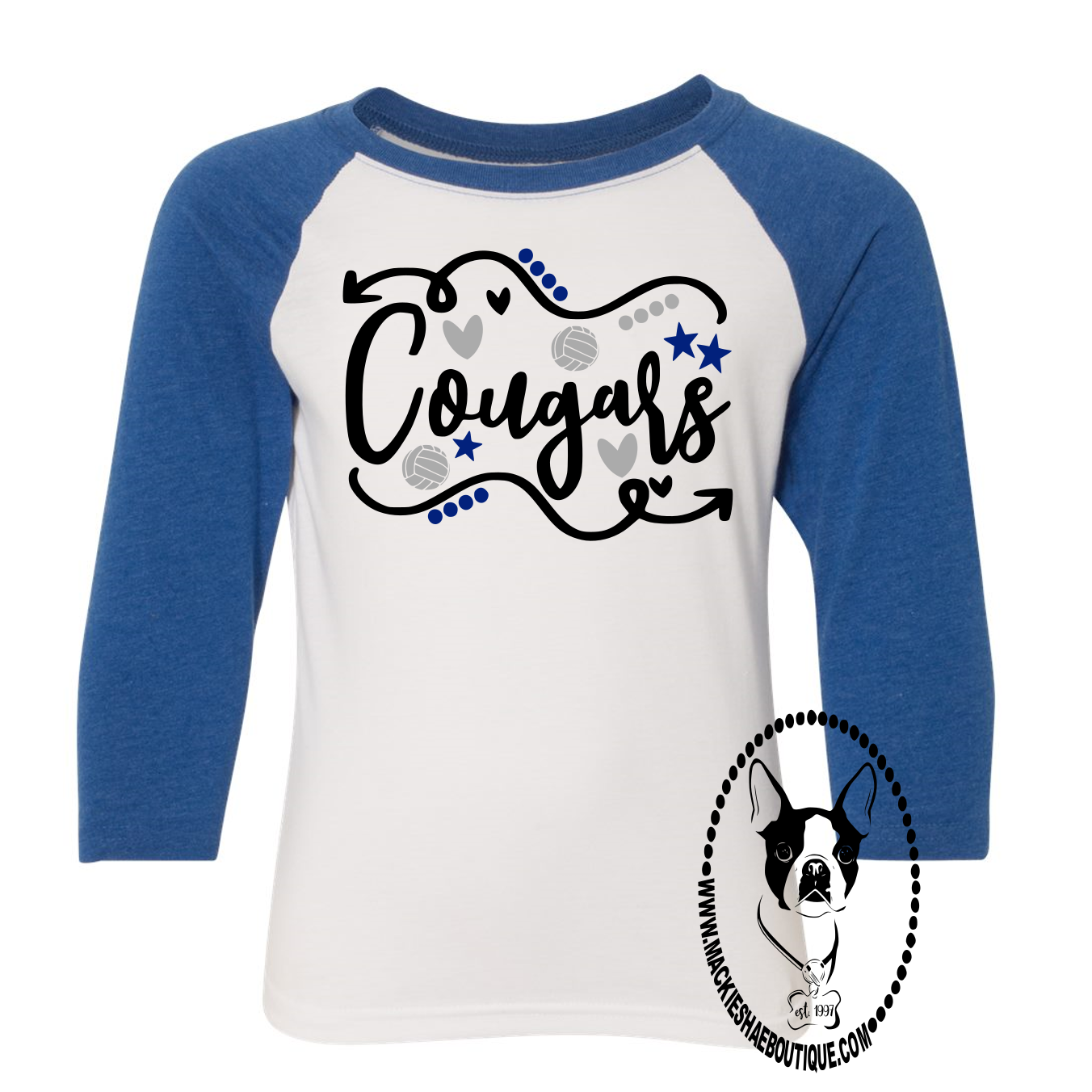 Cougars Volleyball Arrows Custom Shirt for Kids, 3/4 Sleeve