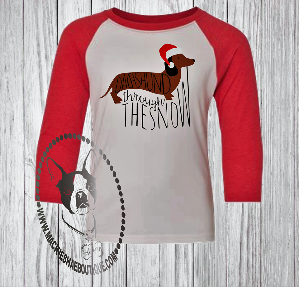 Dachshund Through the Snow Custom Shirt for Kids, 3/4 Sleeve