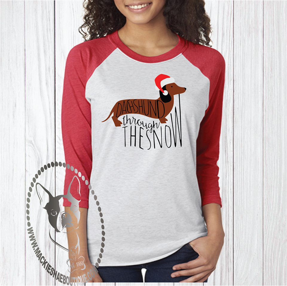 Dachshund Through the Snow Custom Shirt, 3/4 Sleeve