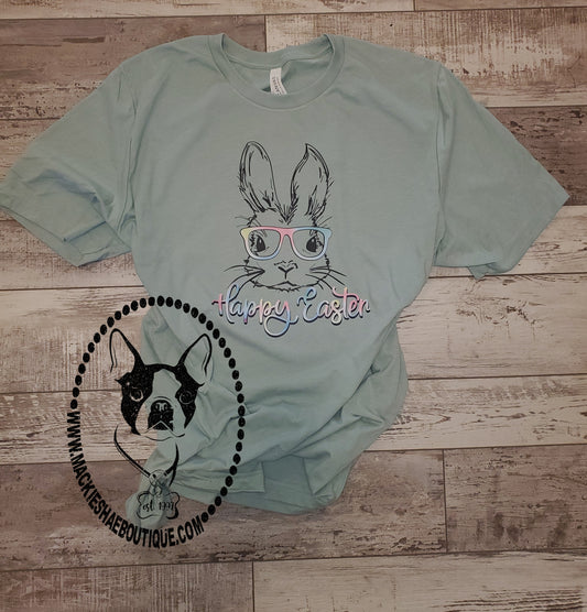 Happy Easter Bunny in Glasses Custom Shirt, Soft Tee for Adults