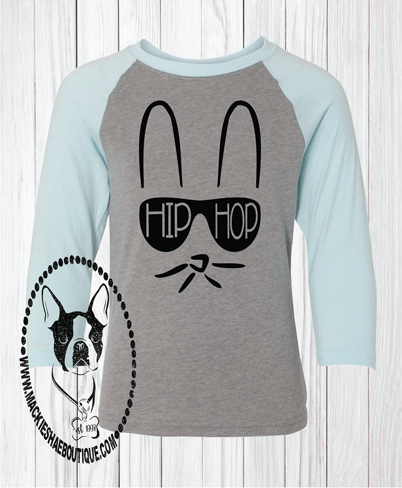 Hip Hop Bunny with Shades Custom Shirt for Kids, 3/4 Sleeve