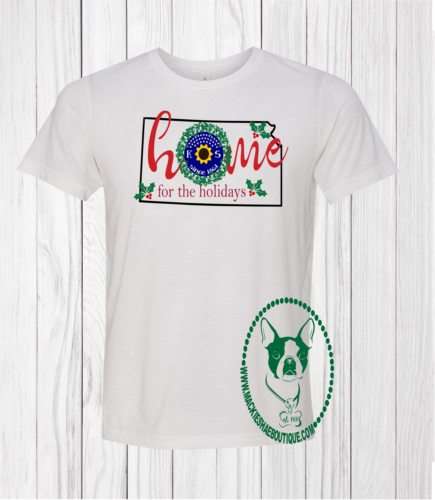 Home for The Holidays Kansas Custom Shirt, Soft Short Sleeve (Get Any State)