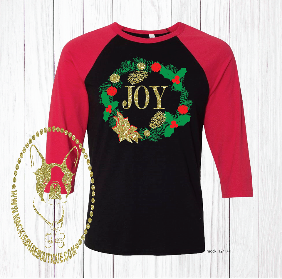 JOY Wreath Custom Shirt, 3/4 Sleeve