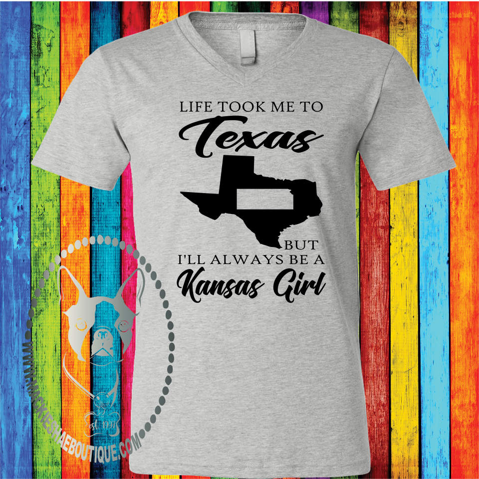 Life Took Me to Texas But I'll Always Be a Kansas Girl (Get Any States) Custom Shirt, Short Sleeve