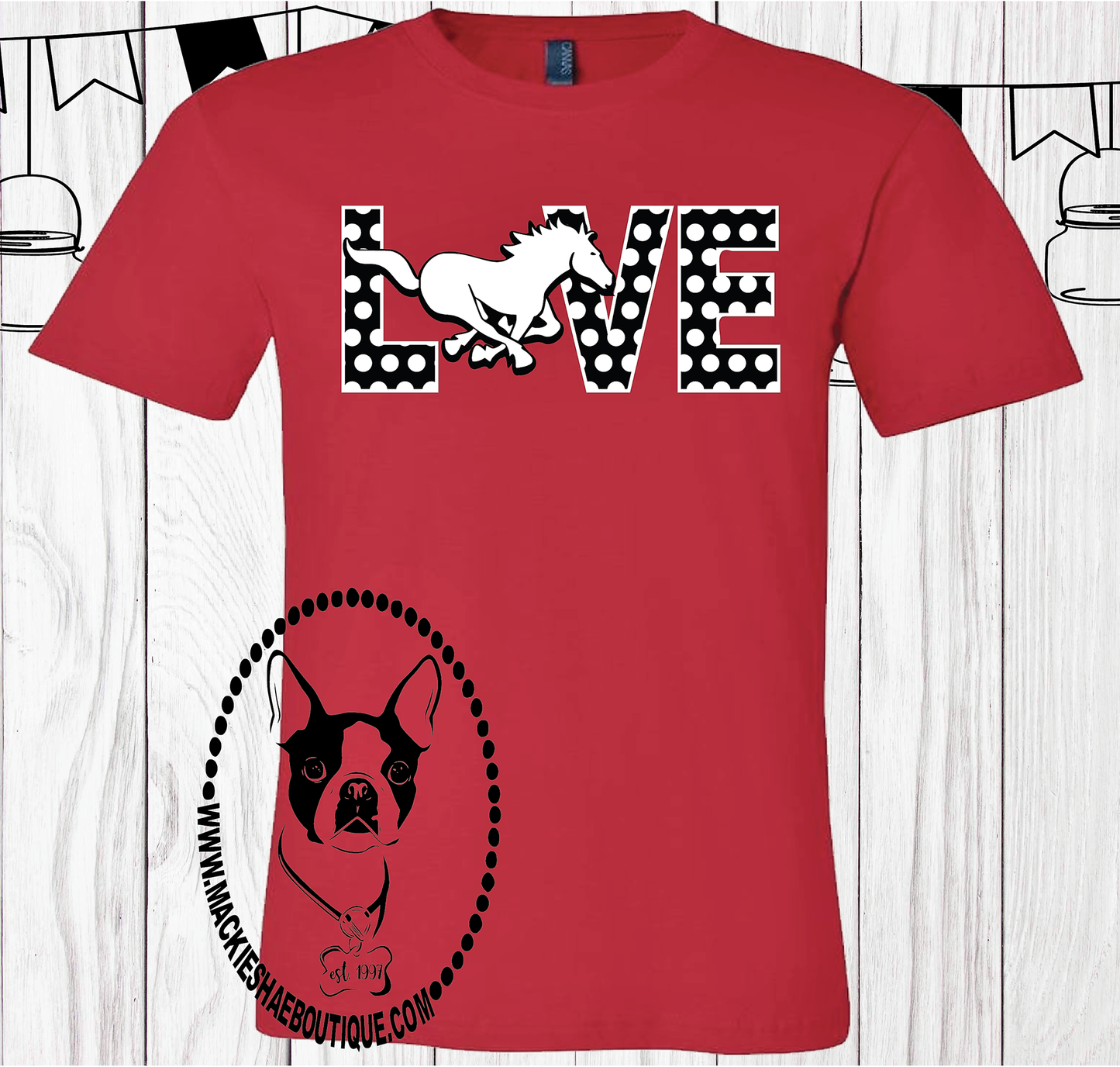 Love Mustangs Polka Dot Custom Shirt, Short Sleeve
