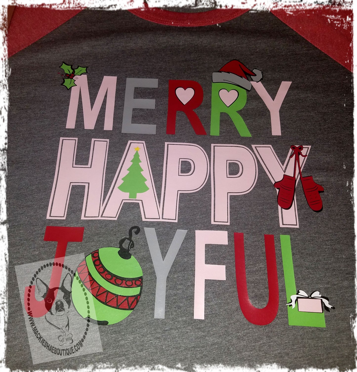 Merry Happy Joyful Christmas Custom Shirt, 3/4 Sleeve
