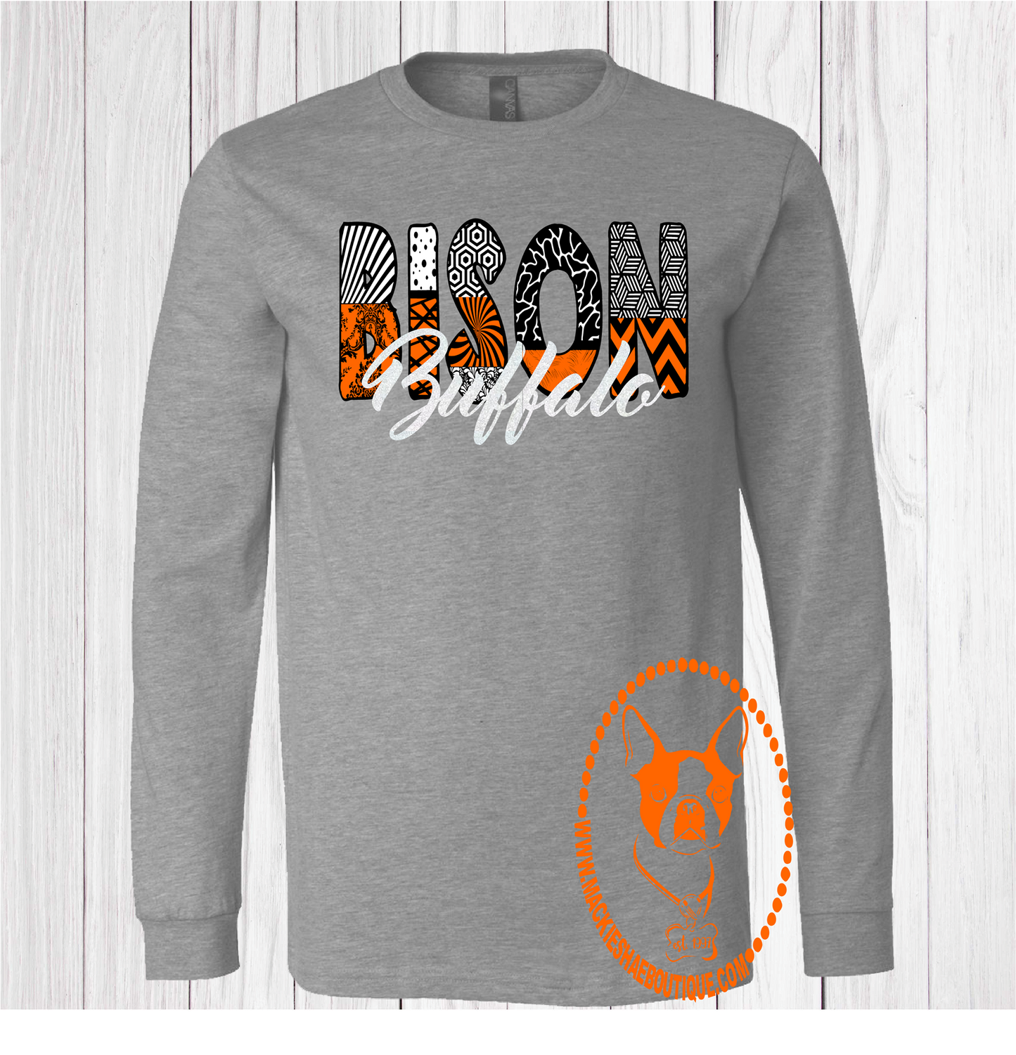 Buffalo Bison Patterned Team Custom Shirt, Long Sleeve