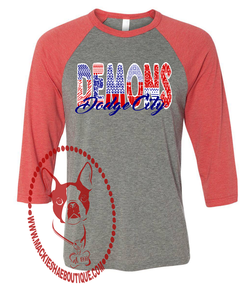 Dodge City Demons Patterned Custom Shirt, 3/4 Sleeve