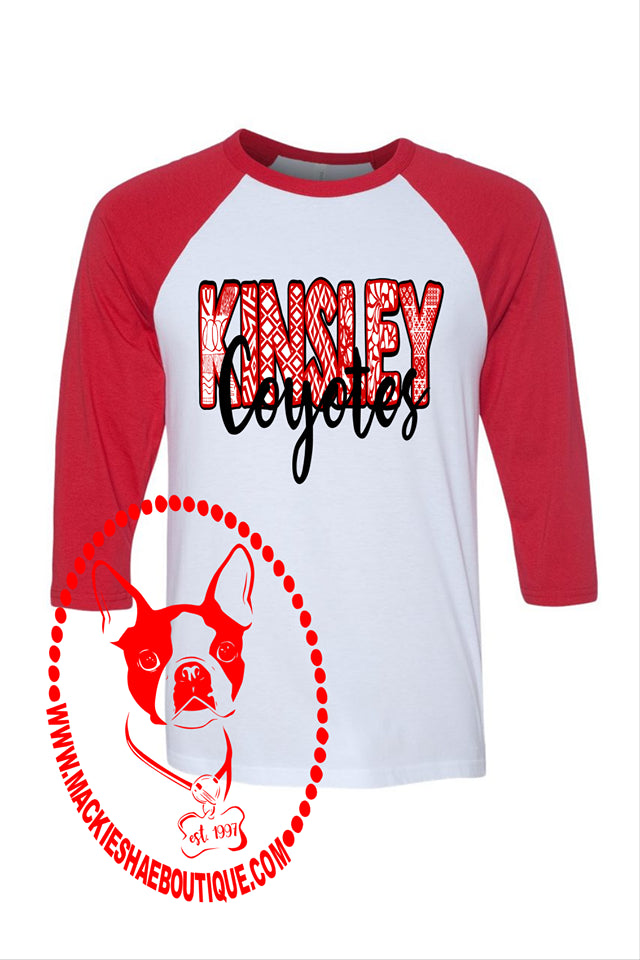 Kinsley Coyotes Patterned Custom Shirt. 3/4 Sleeve