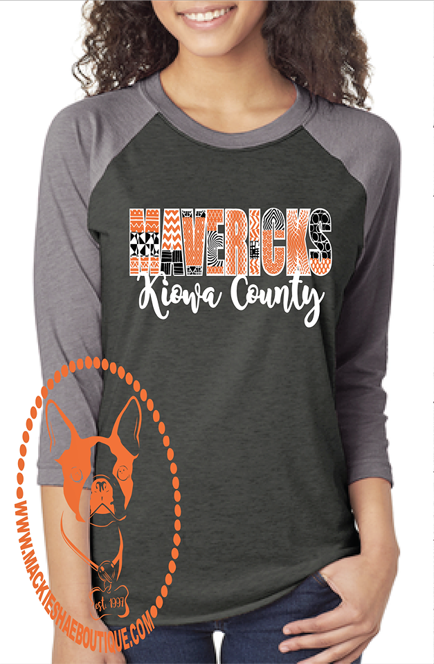 Kiowa County Mavericks Patterned Custom Shirt, 3/4 Sleeve