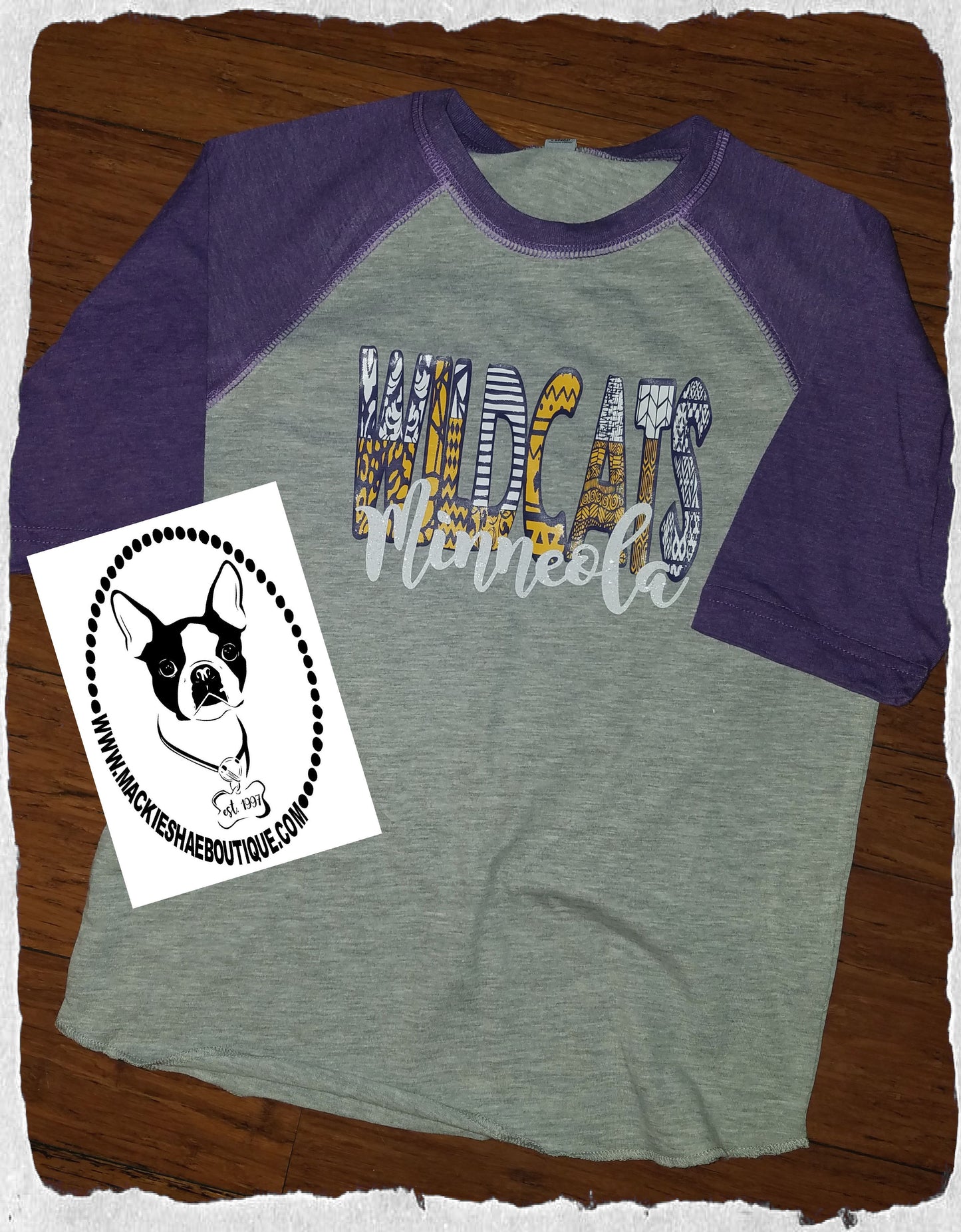 Minneola Wildcats Patterned Custom Shirt for Kids, 3/4 Sleeve