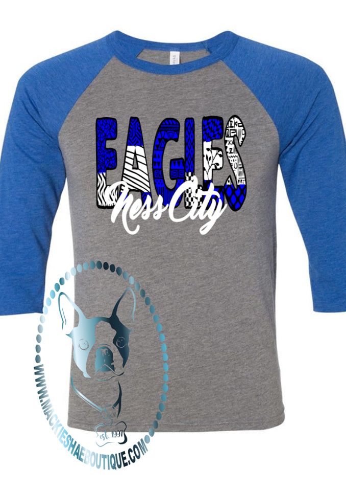 Ness City Eagles Patterned Custom Shirt, 3/4 Sleeve