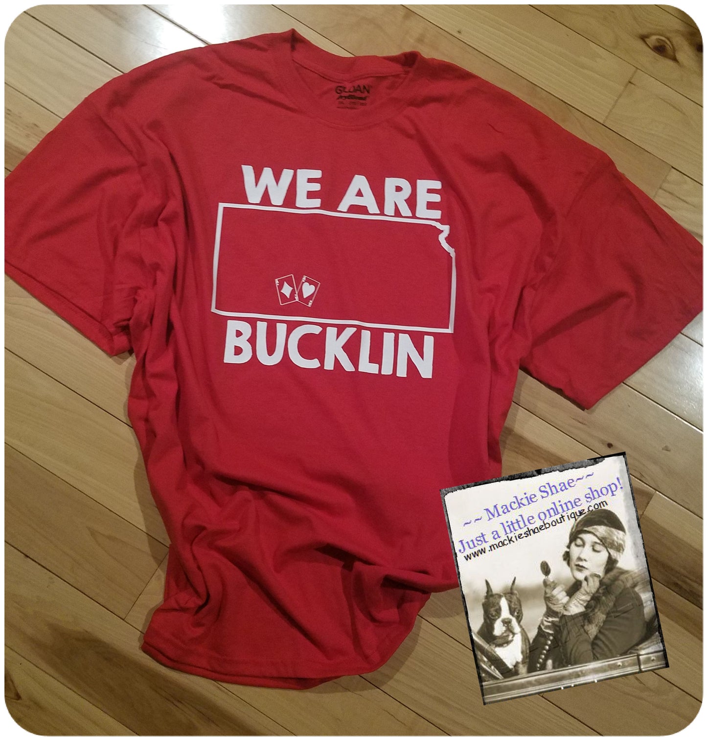 Kansas, We are BUCKLIN with Aces, State Outline (pick any state and town) Custom Shirt, Short-Sleeve