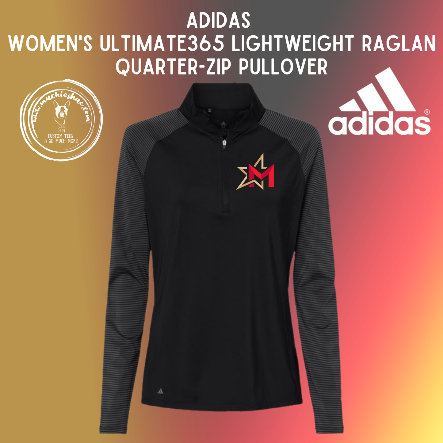266- Maize USD266 M Star Logo ADIDAS Women's Ultimate365 Lightweight Raglan Quarter-Zip Pullover