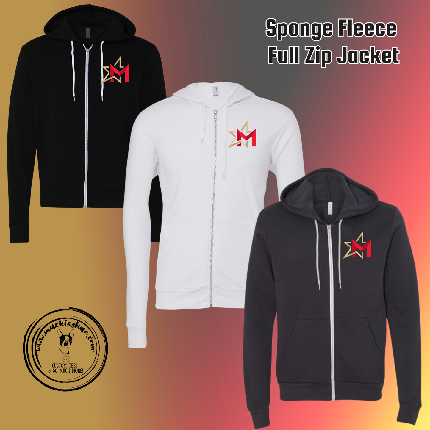 266- Maize USD266 M Star Logo Bella Sponge Fleece Full Zip Unisex Hoodie