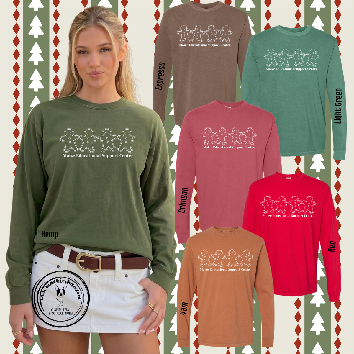 266- Gingerbread Men Maize Educational Support Center Comfort Colors Garment-Dyed Unisex Long Sleeve Tee