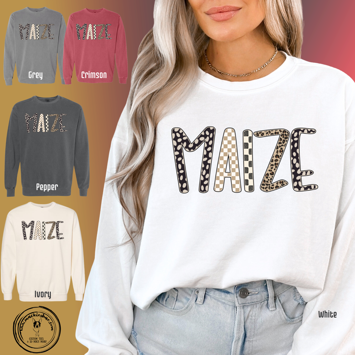 266- Maize Leopard Checkered Comfort Colors Garment-Dyed Unisex Crewneck Sweatshirt