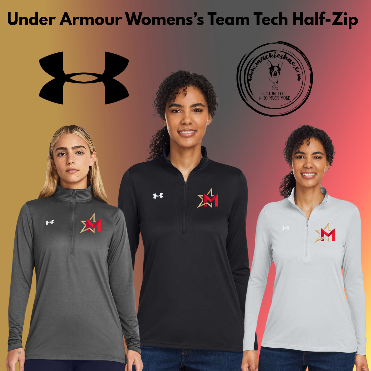 266- Maize USD266 M Star Logo Under Armour Women's Team Tech Half-Zip
