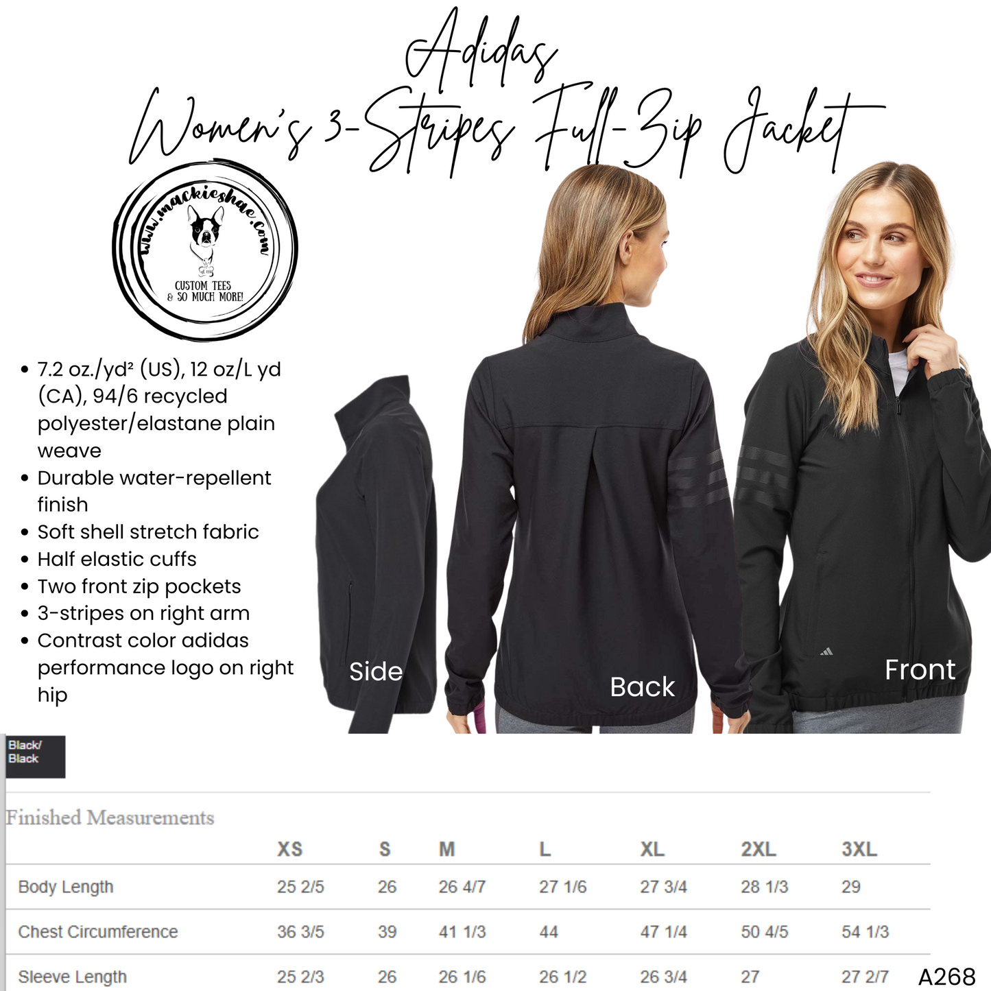 Mavs- Maverick ADIDAS Women's 3-Stripes Full-Zip Jacket