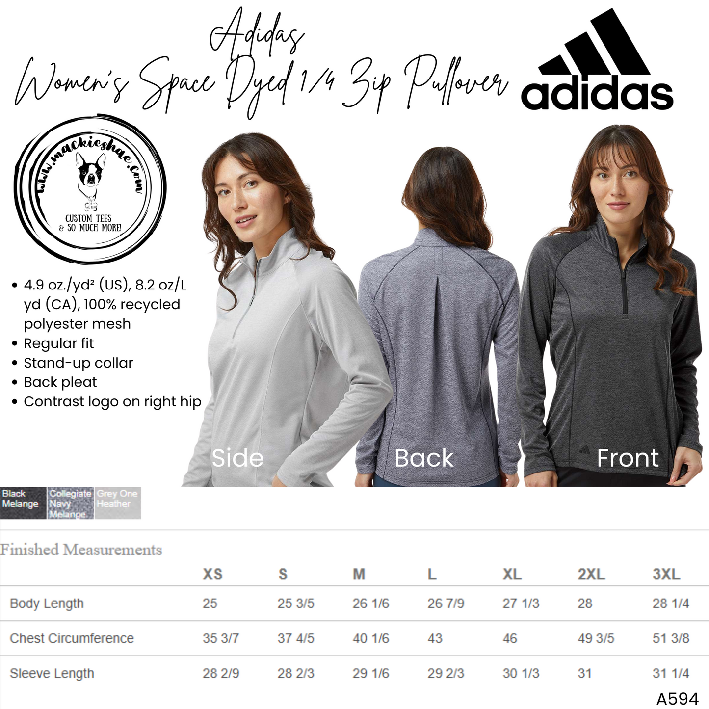 266- Maize USD266 M Star Logo ADIDAS Women's Space Dyed Quarter-Zip Pullover