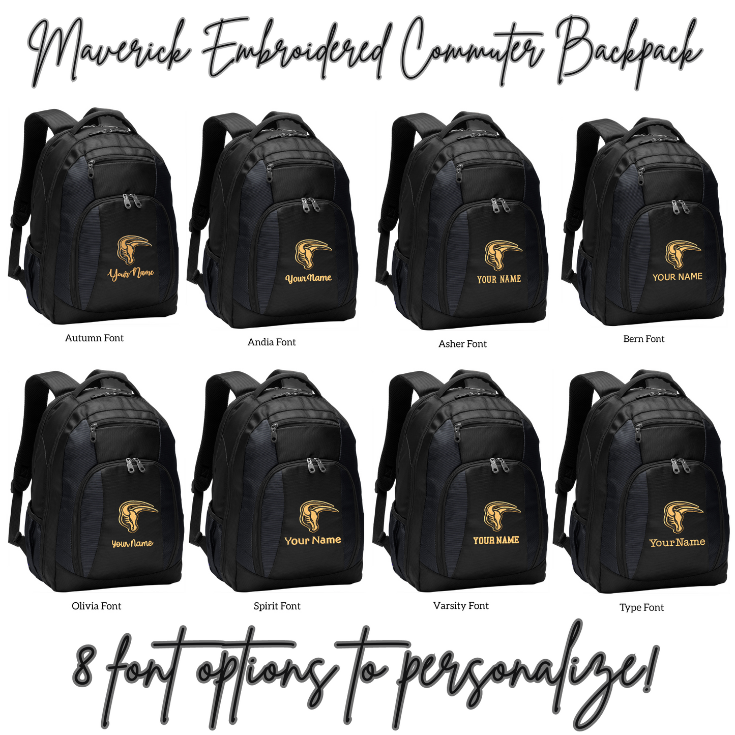 Mavs- Maverick Commuter Backpack with Embroidery Design, Personalize with your Name!