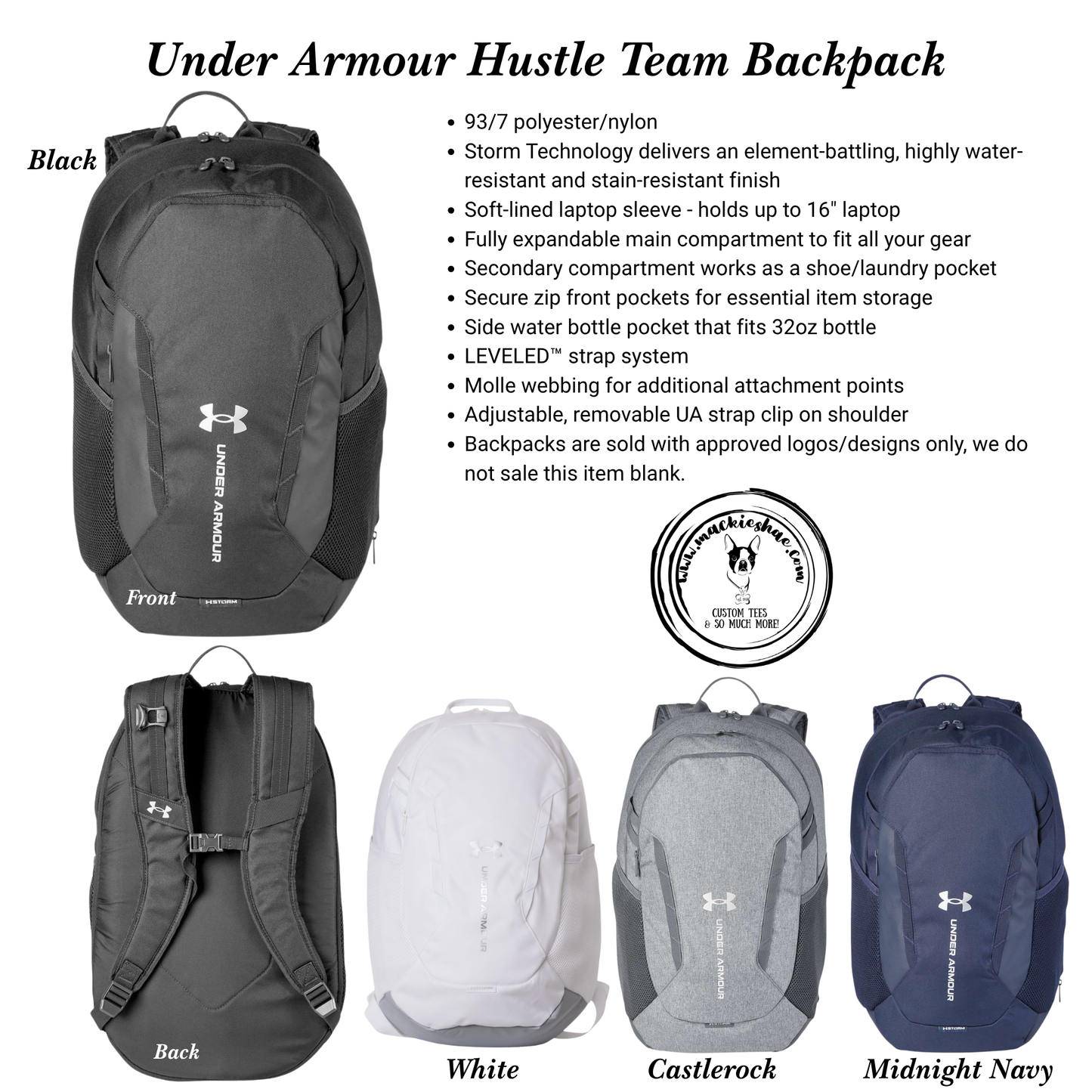 Mavs- Maverick Under Armour Hustle 6.0 Backpack with Embroidery Design, Personalize with your Name!