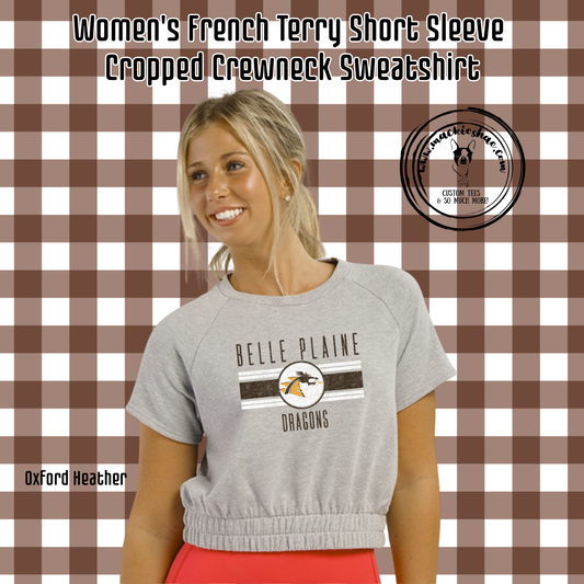BP- Belle Plaine Dragons Circle Women's French Terry Short Sleeve Cross Sweatshirt
