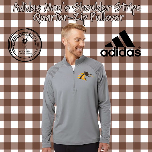 BP- Belle Plaine Dragon Logo Adidas Men's Grey Shoulder Stripe 1/4 Zip Pullover