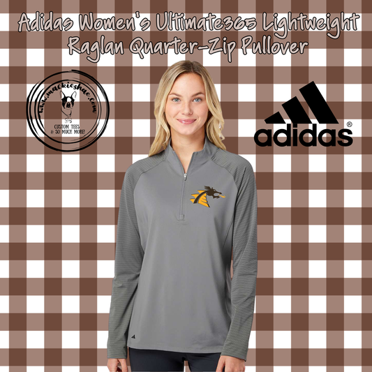 BP- Belle Plaine Dragon Logo Adidas Women's Grey Stripe Block 1/4 Zip Pullover